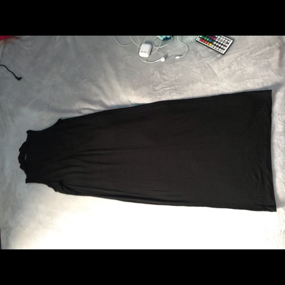 Long black open neck cut dress